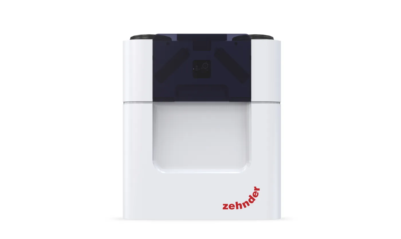 Vooraanzicht van een witte Zehnder-ventilatie-unit